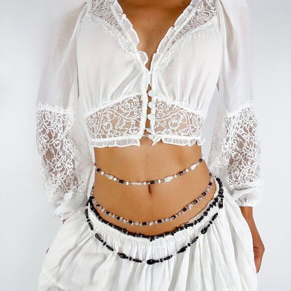 White Stone Magnetic Waist Beads - Bohemian Fairycore Earthy Belly Waist Chain - Picture 2 of 7